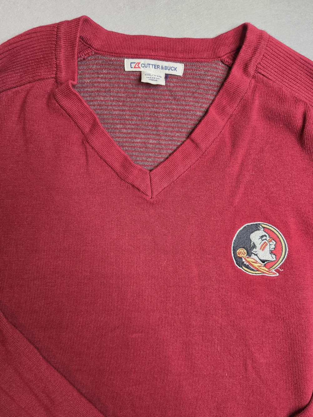Cutter‎ & Buck Garnet V-Neck Sweater with Florida State Seminole Logo XXL